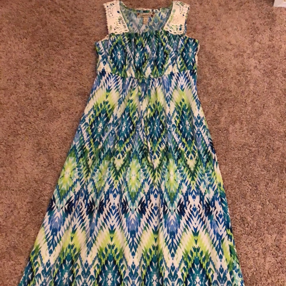 Blue, Green & White Kids Dress